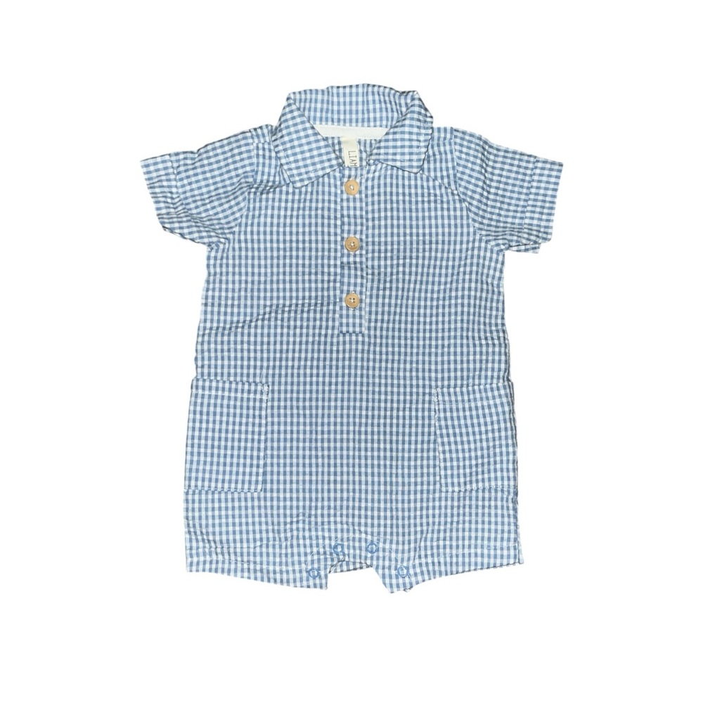 Liam & James Blue Gingham Baby Romper